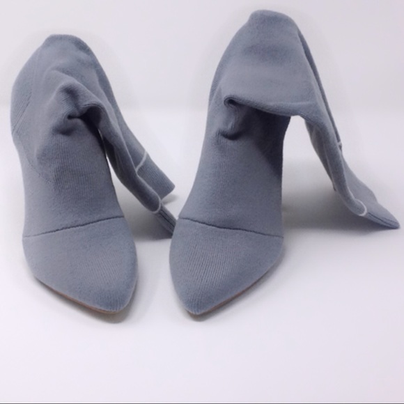 Grey Mid Calf Knit Chunky Heel Booties - Picture 5 of 6